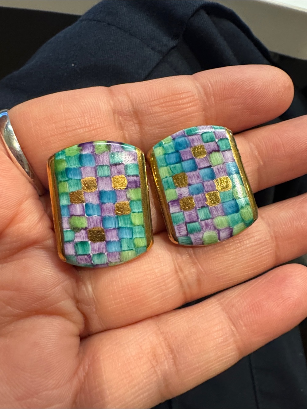 1980’s handmade porcelain or Enamel post earrings